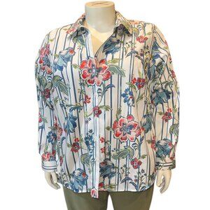 Coldwater Creek Blue, White & Red Striped Long Sleeve Blouse Women's Size 24W